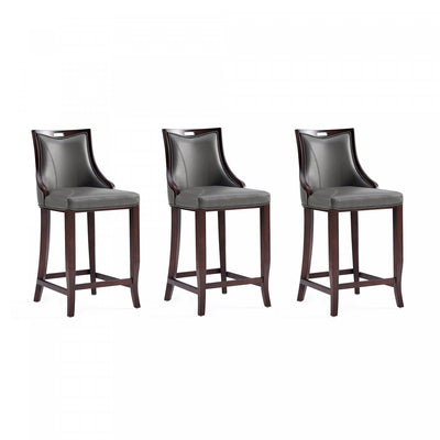 Emperor Traditional Wood Upholstered Barstool in Graphite - Set of 3 | Tabouret de bar en bois traditionnel Emperor avec assise rembourree, graphite - Lot de 3