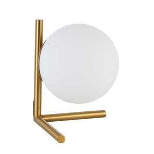 Lampe de table Folgar de Dainolite en verre blanc opale, avec fini laiton vieilli et 1 ampoule