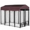Pawhut Niche D'exterieur Pour Chien, Caisse Verrouillable Pour Parc Pour Animaux De Compagnie, Cloture En Acier Soude, Avec Auvent Resistant A L'eau Et Aux Uv, Supports De Bol Rotatifs, Porte