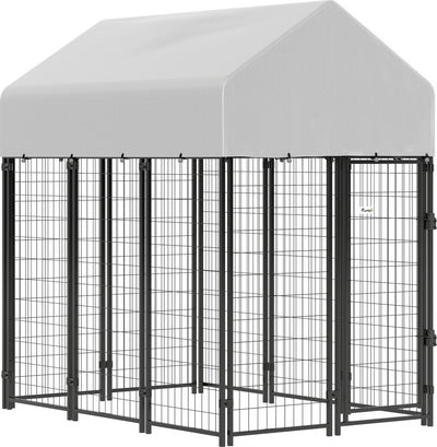 PawHut 6' x 4' x 6' Dog Run Outdoor, Large Outdoor Dog Kennel Welded Wire Steel Fence with UV-Resistant & Waterproof Cover, Secure Lock, Silver