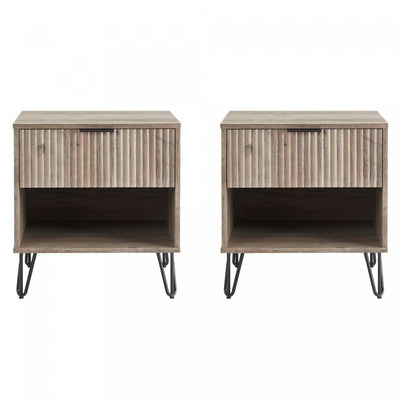 Dumbo Modern 20" Fluted Nightstand in Rustic Gray (1-Drawer) - Set of 2 | Table de nuit moderne Dumbo 20" a rainures en gris rustique (1 tiroir) - Lot de 2