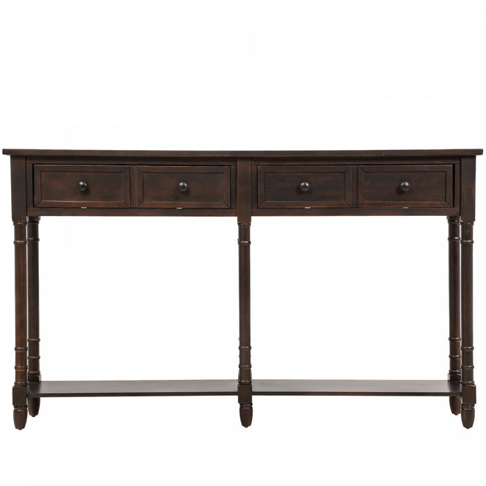 Table Console Phyllis En Bois Massif Avec Tiroirs Et Etagere Inferieure - Espresso