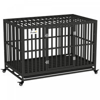 Pawhut Cage Pour Chien En Acier Robuste Avec Roulettes Pour La Portabilite Et Une Porte Pour Un Acce