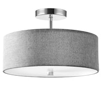 Plafonnier semi-affleuré Everly de Dainolite avec abat-jour gris, fini chromé poli et 3 ampoules