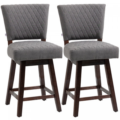 HOMCOM Swivel Bar Stools Set of 2 with Rubber Wood Legs and Footrests