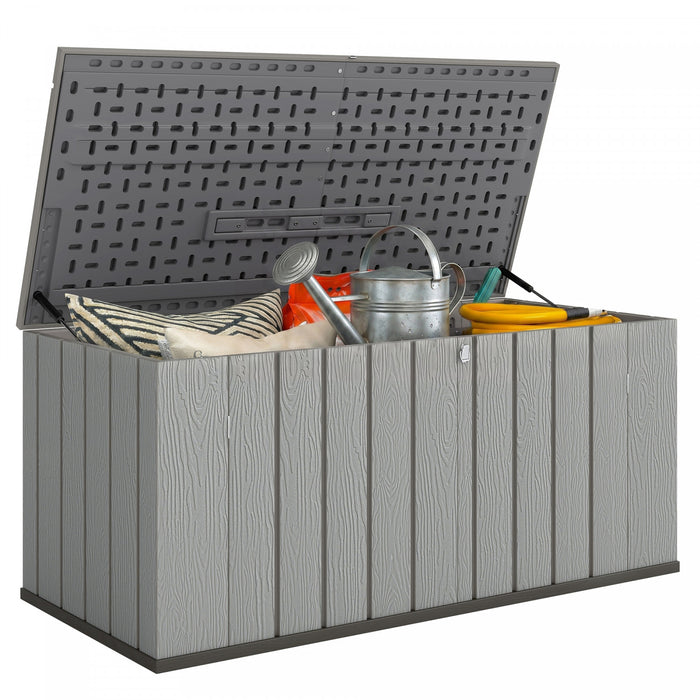 Outsunny Coffre de Rangement 475L, Coffre Exterieur avec Verins a Gaz, Gris