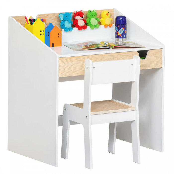 Qaba Ensemble Bureau Chaise pour Enfants avec Rangement Tiroir Coulissant