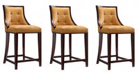  Tabouret de comptoir traditionnel en bois avec assise rembourree Camel Fifth Avenue - Lot de 3