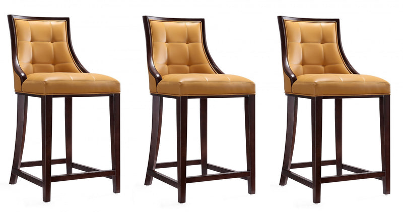 Tabouret de comptoir traditionnel en bois avec assise rembourree Camel Fifth Avenue - Lot de 3