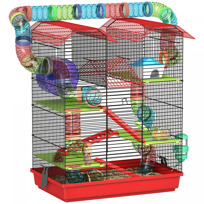 Cage pour Hamster de 47 cm avec Systeme de Tubes, Rouge