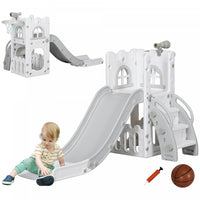 Qaba Toboggan 4 En 1 Pour Enfants Ages De 1 A 3 Ans Avec Panier De Basket, Grimpeur, Telescope, Pani