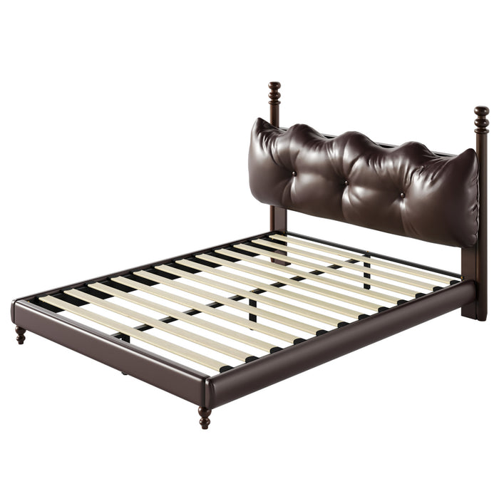 Cadre de lit plateforme en simili cuir Emma avec tete de lit, taille Queen, marron fonce