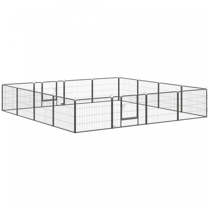 Pawhut Parc D'exercice Pour Animaux De Compagnie, Cloture Pour Chiens En Acier A 16 Panneaux, Parc D'exercice Portable Pour Chiots, Avec 2 Portes Verrouillables, Pour L'exterieur Ou L'interieur