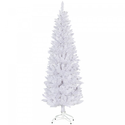 Homcom 6ft Tall Pencil Artificial Christmas Tree With Steel Base, White|Homcom Arbre De Noel Artificiel De 6pi De Haut Avec Base En Acier, Blanc