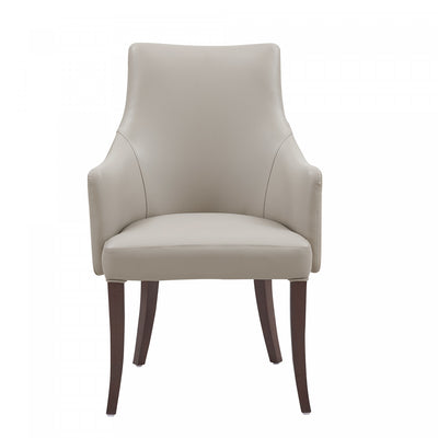 Connie Modern Wood Vegan Leather and Velvet Armchair in Light Gray | Fauteuil moderne Connie en bois, cuir vegetalien et velours, gris clair