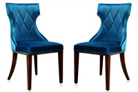 Ensemble 2 chaises de salle à manger Reine de Manhattan Comfort en velours cobalt - bleu et noyer