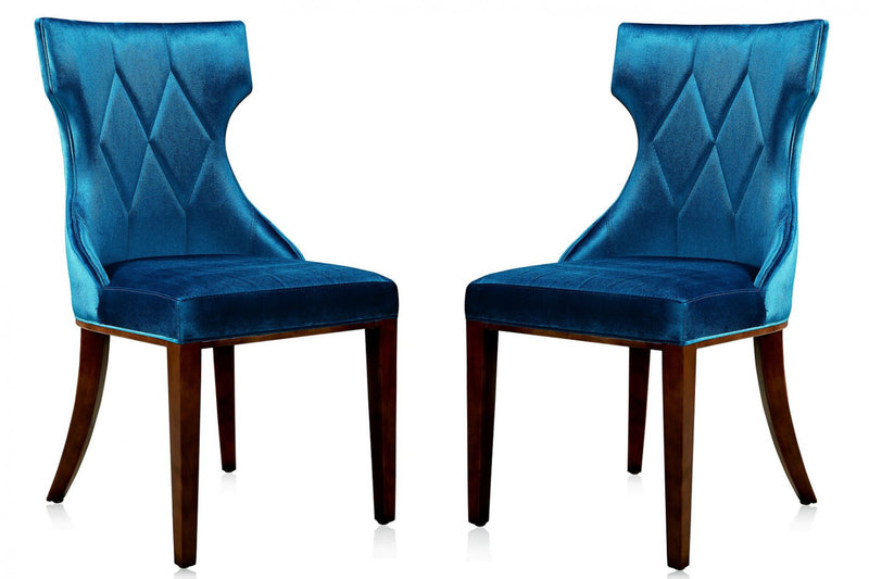 Ensemble 2 chaises de salle à manger Reine de Manhattan Comfort en velours cobalt - bleu et noyer