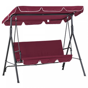 Outsunny Meatal Chaise Pivotante D'exterieur 3 Places Chaise Longue De Jardin Rembourree Hamac De Terrasse Avec Cadre Et Auvent Rouge Vin