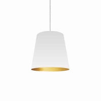Luminaire suspendu moyen de Dainolite avec très grand abat-jour cylindrique blanc et doré, et 1 ampoule