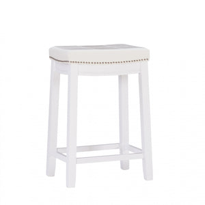 Tabouret Claridge de hauteur comptoir en tissu et sans dossier - blanc