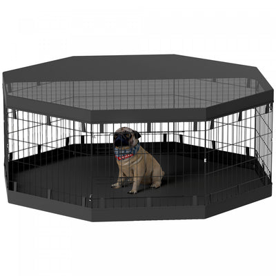 Pawhut Dog Playpen, 8 Panels Foldable Dog Pen With Waterproof Bottom Pad, Sunproof Top Cover, 24"h D|Pawhut Parc Pour Chien, 8 Panneaux Pliables, Coussin Impermeable, Couverture Superieure Resistante A