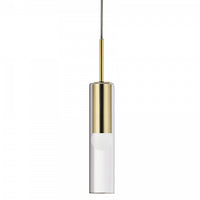 Luminaire suspendu Palmer de Dainolite en verre transparent, avec fini laiton vieilli et 1 ampoule