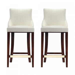 Tabouret de bar moderne en bois et tissu Shubert, ivoire - Lot de 2