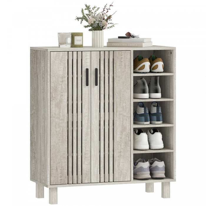 HOMCOM Meuble a Chaussures avec Etageres Ouvertes pour 17 Paires, Gris
