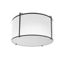 Plafonnier affleuré Trapezoid de Dainolite avec abat-jour cylindrique noir et blanc qui diffuse la lumière, tissu blanc et 2 ampoules