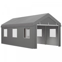 Outsunny 10' X 20' Carport, Abri De Voiture Avec 6 Fenetres Et 2 Portes