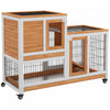 Clapier D'interieur Pawhut Pour Lapins, Cage Pour Cochons D'inde Sur Roues Avec Enclos Et Plateaux Coulissants, Jaune