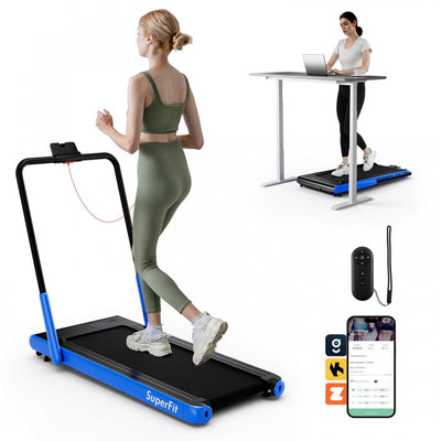 Superfit 3-in-1 Folding Treadmill With Smart Apps Remote Control Led Display And Speakers Blue