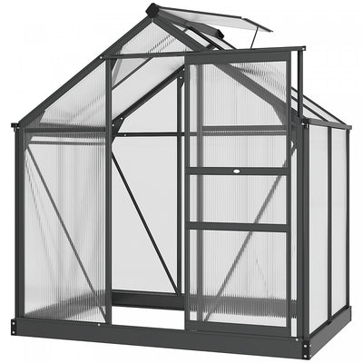 Outsunny 6' X 4' Clear Polycarbonate Greenhouse Walk-in Green House Garden Plants Grow Galvanized Ba|Outsunny Serre Chaude De Jardin De Plain-pied Avec Porte Coulissante