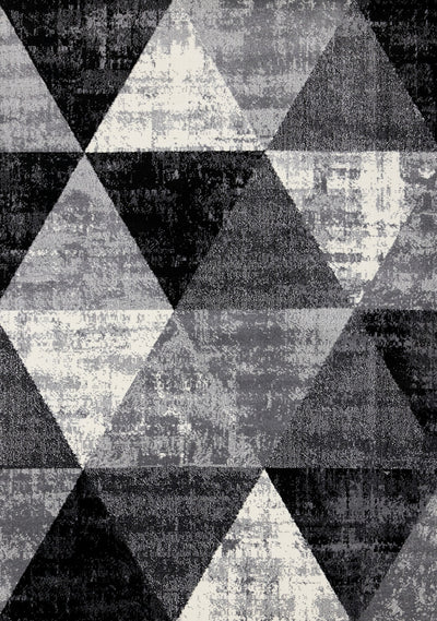Covington Black White Grey Distressed Geometric Triangle Rug, 5'3" x 7'7" Indoor Area Rug | Tapis Covington triangle geometrique noir blanc gris vieilli, 5'3" x 7'7"