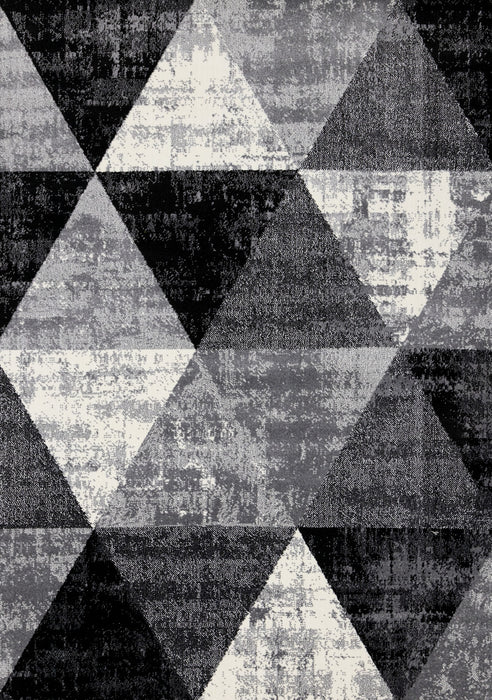 Tapis Covington triangle geometrique noir blanc gris vieilli, 5'3\" x 7'7\"