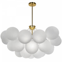 Lustre Miles de Dainolite en verre blanc givré, avec fini laiton vieilli et 8 ampoules