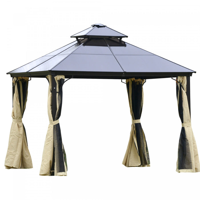 Outsunny Gazebo Exterieur A 2 Niveaux De 10' X 10' En Polycarbonate, Beige