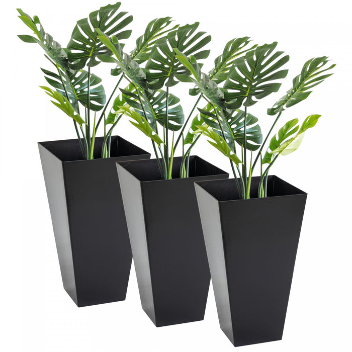 Outsunny Lot De 3 Pots De Fleurs En Plastique De 28\", Grands Pots De Fleurs Coniques En Plastique Pour Exterieur Et Interieur, Pour Entree, Patio, Cour, Noir