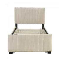 Lit plateforme Ethan rembourre en velours, gain de place, avec tiroir gigogne, taille simple, beige