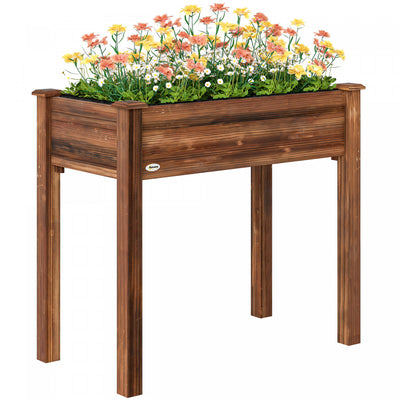 Outsunny 34"x18"x30" Elevated Planter Box, Wooden Patio Raised Garden Bed