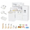 Qaba Jouets De Cuisine Pour Enfants Jeu De Role Avec Abreuvoir, Micro-ondes Et Refrigerateur Avec Accessoires - Blanc