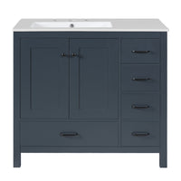 Meuble de salle de bain moderne Derek 36 pouces avec lavabo ceramique et rangement multiple, bleu