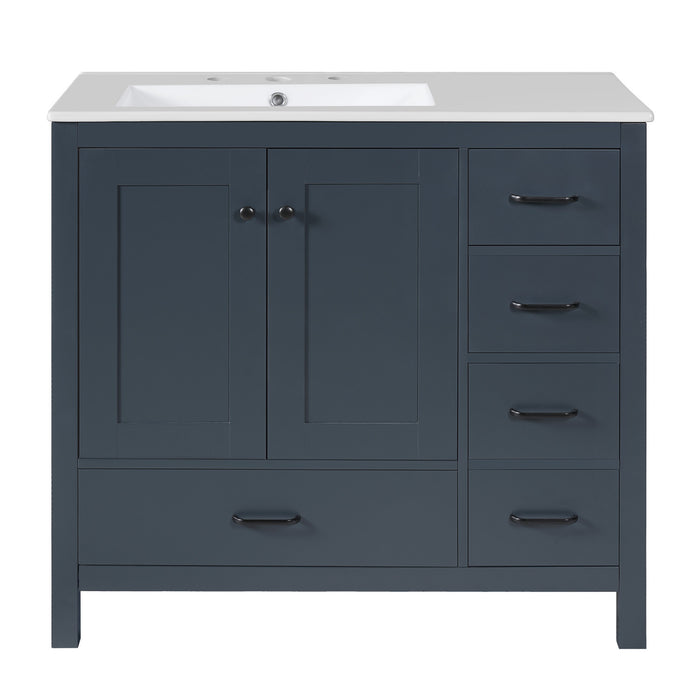Meuble de salle de bain moderne Derek 36 pouces avec lavabo ceramique et rangement multiple, bleu