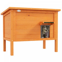 Pawhut Niche D'exterieur Pour Chat, Abri Isole En Bois Pour Chat Avec Toit En Asphalte, Sol Amovible
