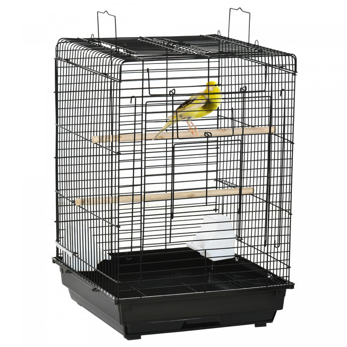 Pawhut 23\" Cage A Oiseaux Parc Avec Plateau De Jeu Ouvert Et Bol D'alimentation Noir
