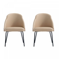  Chaise de salle a manger moderne Gracie en cuir vegetalien et metal, couleur beige et noir - Lot de 2
