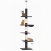 PawHut Floor-to-Ceiling Cat Tree, 88.6"-100.4" Adjustable 5-Level Cat Tower with Hammock, 3 Sisal Scratching Posts, Toy Ball, Anti-Tip Rope, Dark Grey