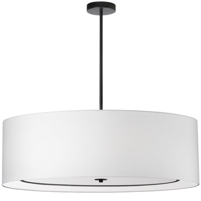 Très grand luminaire suspendu Porscha de Dainolite avec abat-jour blanc, fini noir mat et 4 ampoules