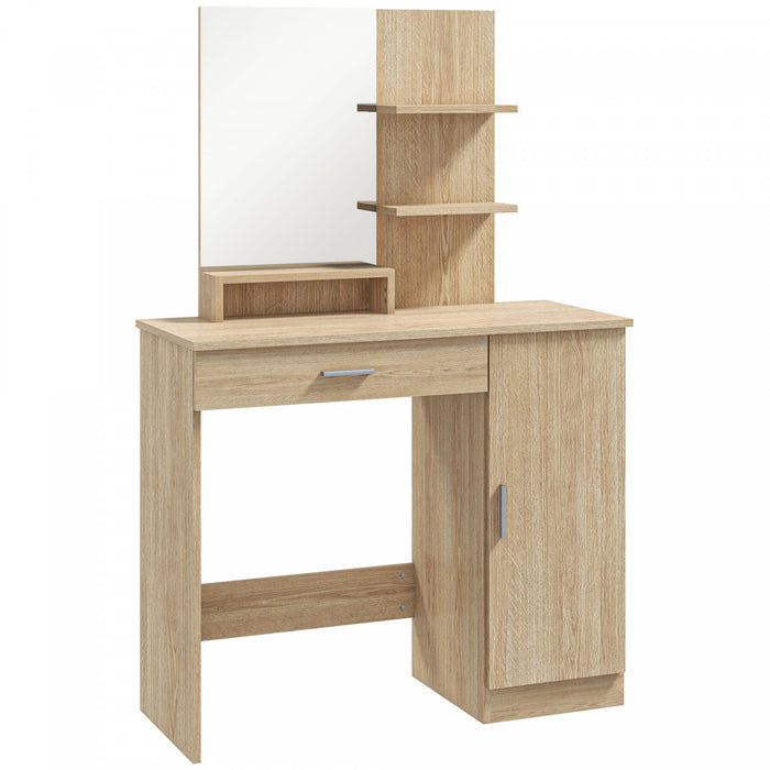 HOMCOM Coiffeuse, table de maquillage avec miroir et etageres de rangement
