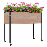Outsunny Jardin Sureleve En Bois Avec Roues, Jardiniere Surelevee Avec Pieds En Metal, Trous De Drai